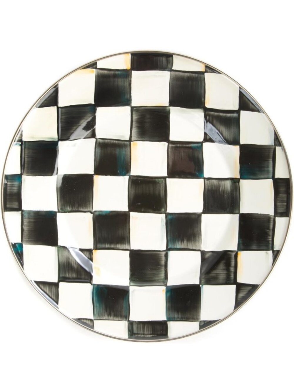 Stylish Enamel Dinner Plate, Black & White Checkered Design, Perfect for